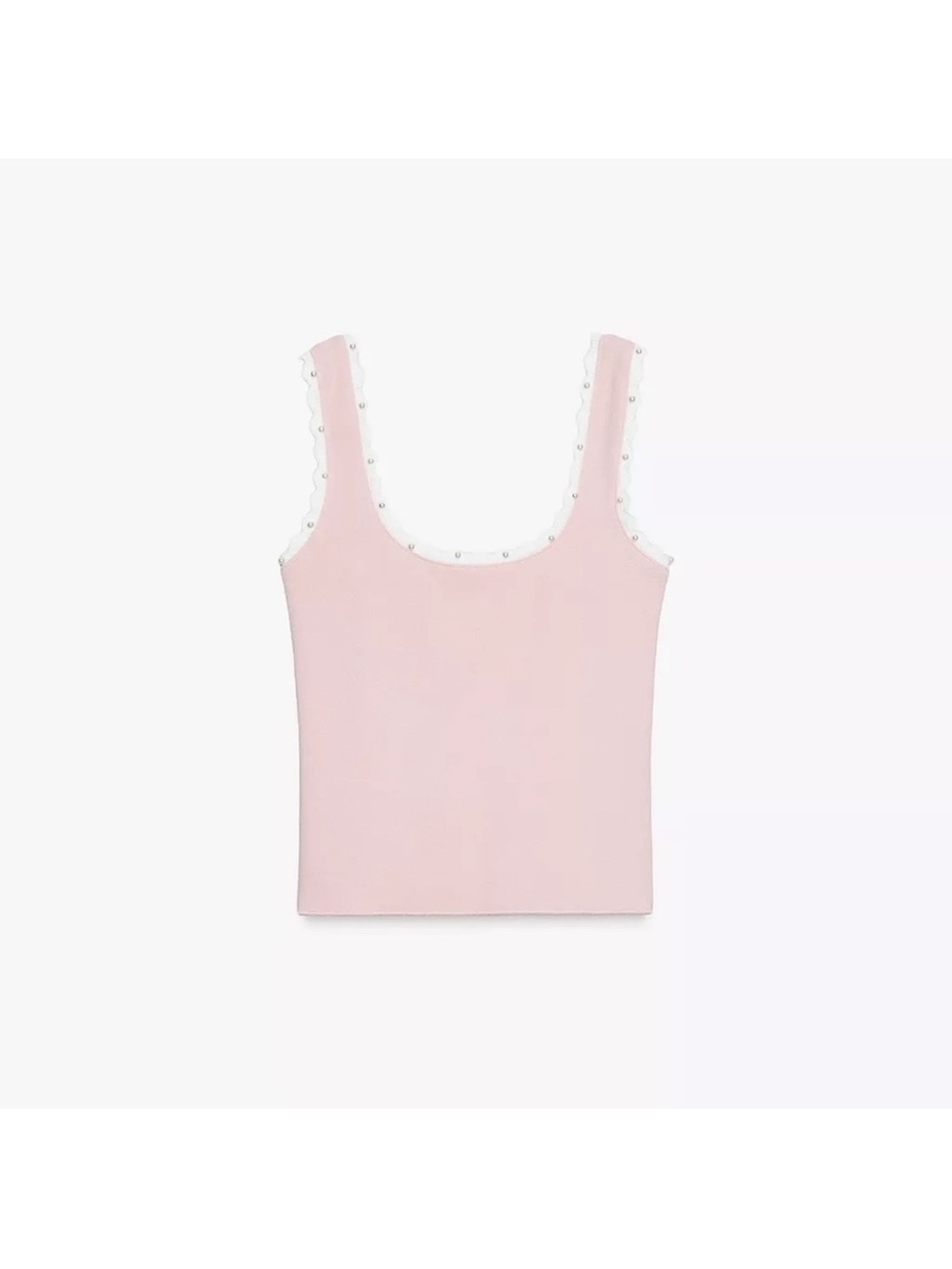ZARA Pink Tank Top with Pearl Trim